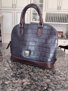 Dooney & Bourke Oakdale Zip Zip Satchel Navy and Brown